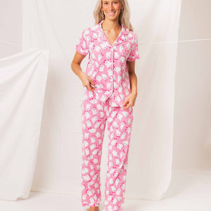 Baby Kids Bamboo Pajamas — BOOsties Forever Short Sleeve Women's Collar Shirt & Pants Set — Image 1