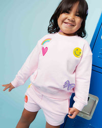 Baby Kids Bamboo Pajamas — Ballet Pink Crew Neck Sweatshirt & Shorts Set — Image 1