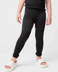Baby Kids Bamboo Pajamas — Black Foldover Bamboo Leggings — Image 1
