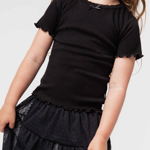 Baby Kids Bamboo Pajamas — Black Pointelle Top — Image 1