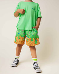 Baby Kids Bamboo Pajamas — Brain Freeze Short Sleeve T-Shirt & Mesh Shorts Set - Green — Image 1
