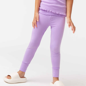 Baby Kids Bamboo Pajamas — Purple Doodles Foldover Bamboo Leggings — Image 1