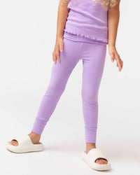 Baby Kids Bamboo Pajamas — Purple Doodles Foldover Bamboo Leggings — Image 1