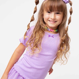 Baby Kids Bamboo Pajamas — Purple Doodles Pointelle Top — Image 1