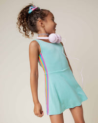 Baby Kids Bamboo Pajamas — Rainbow Stripe Sleeveless Twistback Dress — Image 1