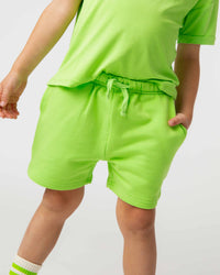 Baby Kids Bamboo Pajamas — Recess Green Pull-On Shorts — Image 1