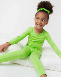 Baby Kids Bamboo Pajamas — Recess Green Long Sleeve Pajama Set — Image 1
