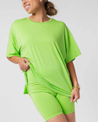 Baby Kids Bamboo Pajamas — Recess Green Women's Oversized T-Shirt & Biker Shorts Set — Image 1