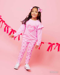 Baby Kids Bamboo Pajamas — Barbie™ Bowtique Ruffle Sleeve Crew Neck & Jogger Set — Image 1