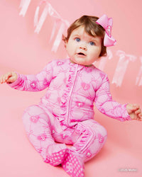 Baby Kids Bamboo Pajamas — Barbie™ Bowtique Ruffle Footie — Image 1