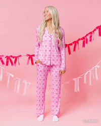 Baby Kids Bamboo Pajamas — Barbie™ Bowtique Women's Long Sleeve Collar Shirt & Pants Pajama Set — Image 1