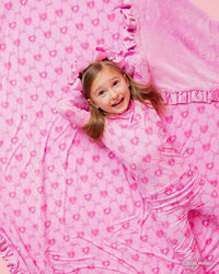 Baby Kids Bamboo Pajamas — Barbie™ Bowtique Ruffled Minky Blanket — Image 1