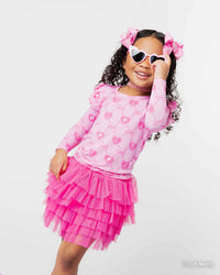 Baby Kids Bamboo Pajamas — Barbie™ Bowtique Long Sleeve Top & Tulle Skort Set — Image 1