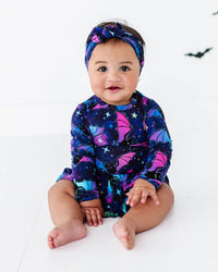 Baby Kids Bamboo Pajamas — Bat Attitude Long Sleeve Ruffle Dress — Image 1
