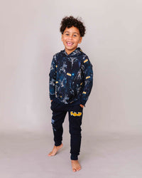 Baby Kids Bamboo Pajamas — BATMAN™ Caped Crusader Hooded Jogger Set — Image 1