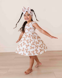 Baby Kids Bamboo Pajamas — Bear Hugs Cap Sleeve Dress and Shorts Set — Image 1