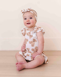 Baby Kids Bamboo Pajamas — Bear Hugs Cap Sleeve Ruffle Dress — Image 1