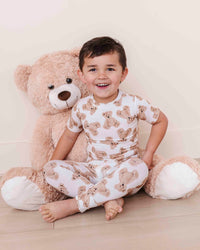 Baby Kids Bamboo Pajamas — Bear Hugs Short Sleeve Pajama Set — Image 1