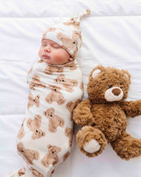 Baby Kids Bamboo Pajamas — Bear Hugs Swaddle & Beanie Set — Image 1