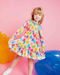 Baby Kids Bamboo Pajamas — Beary Gummy Long Sleeve Dress & Shorts Set — Image 1