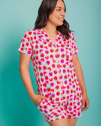 Baby Kids Bamboo Pajamas — Berry in Love Women's Collar Shirt & Shorts Set — Image 1