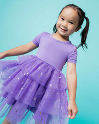 Baby Kids Bamboo Pajamas — Purple Twinkle Tulle Dress & Shorts Set — Image 1