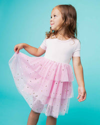 Baby Kids Bamboo Pajamas — Pink Twinkle Tulle Dress & Shorts Set — Image 1