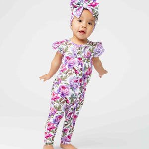 Baby Kids Bamboo Pajamas — Blooming Peotential Cap Sleeve Romper — Image 1