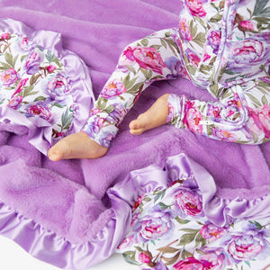 Baby Kids Bamboo Pajamas — Blooming Peotential Ruffled Minky Blanket — Image 1