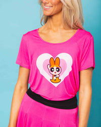 Baby Kids Bamboo Pajamas — The Powerpuff Girls™ Blossom Women's Short Sleeve T-Shirt — Image 1
