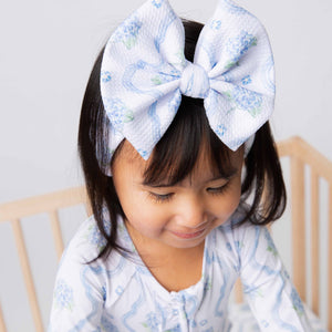 Baby Kids Bamboo Pajamas — Blue-tiful Bloom Biggie Bow — Image 1