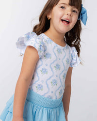 Baby Kids Bamboo Pajamas — Blue-tiful Bloom Cap Sleeve Top — Image 1
