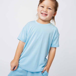 Baby Kids Bamboo Pajamas — Blue Me Away T-Shirt — Image 1