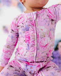 Baby Kids Bamboo Pajamas — Blush in Bloom Convertible Ruffle Romper — Image 1