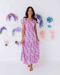 Baby Kids Bamboo Pajamas — Blush in Bloom Short Sleeve Midi Dress — Image 1