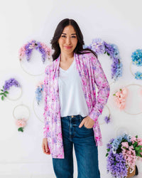 Baby Kids Bamboo Pajamas — Blush in Bloom Women's Open Front Long Sleeve Cardigan — Image 1