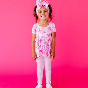 Baby Kids Bamboo Pajamas — Blushing Bows Short Sleeve Top + Leggings — Image 1