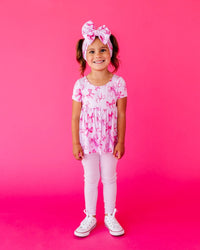 Baby Kids Bamboo Pajamas — Blushing Bows Short Sleeve Top + Leggings — Image 1