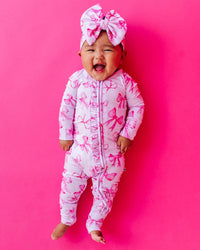 Baby Kids Bamboo Pajamas — Blushing Bows Convertible Ruffle Romper — Image 1
