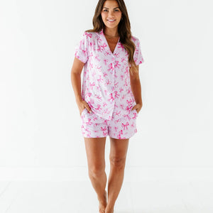 Baby Kids Bamboo Pajamas — Blushing Bows Women's Collar Shirt & Shorts Set — Image 1