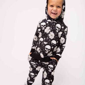 Baby Kids Bamboo Pajamas — Bones and Roses Hooded Jogger Set — Image 1