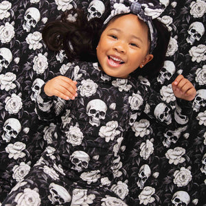 Baby Kids Bamboo Pajamas — Bones and Roses Long Sleeve Pajama Set — Image 1