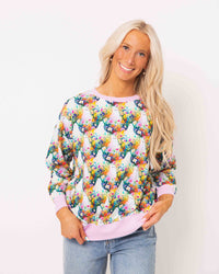 Baby Kids Bamboo Pajamas — Boo-tiful Blooms Women's Relaxed Crew Neck Sweatshirt — Image 1