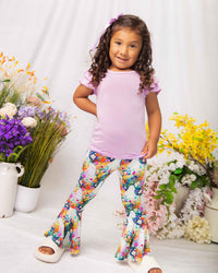 Baby Kids Bamboo Pajamas — Boo-tiful Blooms Cap Sleeve Top & Bell Bottoms Set — Image 1