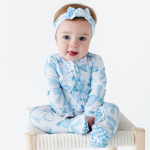 Baby Kids Bamboo Pajamas — Bow Sweet Bow Ruffle Footie — Image 1
