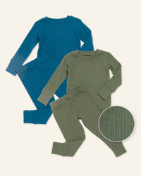 Baby Kids Bamboo Pajamas — Navy or Not + Sage the Day Ribbed Long Sleeve Pajama Sets Bundle — Image 1