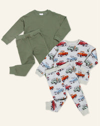 Baby Kids Bamboo Pajamas — Sage the Day + Ruff Ride Relaxed Fit Jogger Sets Bundle — Image 1