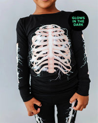 Baby Kids Bamboo Pajamas — Electric Skeleton Glow in the Dark Two-Piece Button Set — Image 1