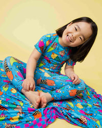 Baby Kids Bamboo Pajamas — Brain Freeze Short Sleeve Pajama Set - Blue — Image 1