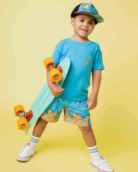 Baby Kids Bamboo Pajamas — Brain Freeze Short Sleeve T-Shirt & Mesh Shorts Set - Blue — Image 1